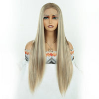 Wholesale High Temperature Fiber 30 Inches Long Straight Lace Wigs for Women Chocolate Brown Synthetic Lace Front Wigs