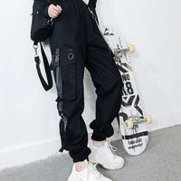 Women Cargo Pants 2023 Harem Pants Fashion Punk Pockets Jogger Trousers With Chain Harajuku Elastics High Waist Streetwear