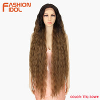Synthetic Wigs Cosplay Loose Wave Hair Lace Front Wigs For Women Ombre Brown Water Wave 42 Inch Curly Hair Heat Resistant Wig