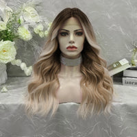 Ombre Ash Blond Premium Synthetic Wigs Wholesale Not Shiny Matte Luxury Heat Resistant Synthetic Lace Front Wig for Women