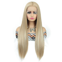 Wholesale High Temperature Fiber 30 Inches Long Straight Lace Wigs for Women Chocolate Brown Synthetic Lace Front Wigs