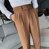 Napoli Men's Korean Version Slim-fit Autumn Retro High-waisted Business Solid Color Straight-leg Casual Men's Long Suit Pants