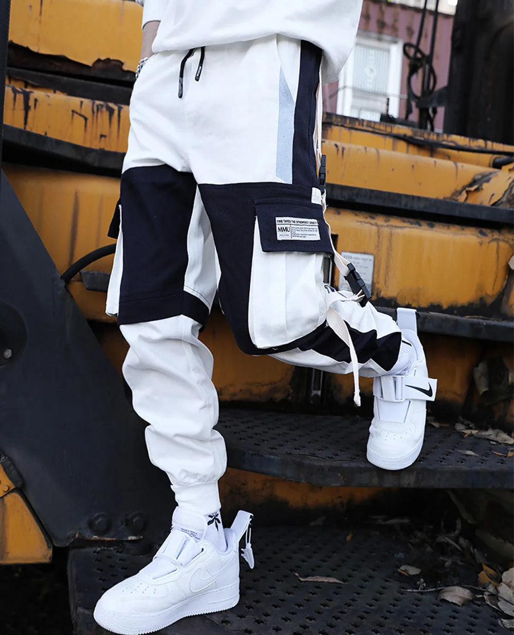 Joggers Cargo Pants for Men Casual Hip Hop Hit Color Pocket Male Trousers Sweatpants Streetwear Ribbons Techwear Pants