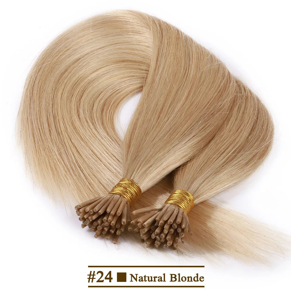S-noilite 50pcs I Tip Microlink Hair Extensions 1g/s Straight Human Hair Fusion Keratin Micro Ring Stick Hair Pre-Bond Blonde