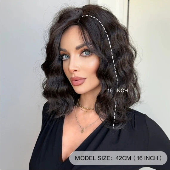 Dark Brown Water Wigs for Women Wavy Middle Part Synthetic Medium Shoulder Length Wig Soft Natural Looking Hair Wig
