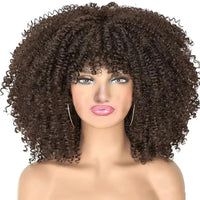 Afro Kinky Curly Wigs With Bangs for Black Women High Temperature African Synthetic Ombre Glueless Cosplay Wigs