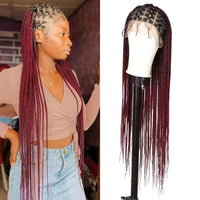 New Braided Synthetic Full Lace Wig for Black Women 36 Inches Braiding Hair Knotless Box Braids Wigs