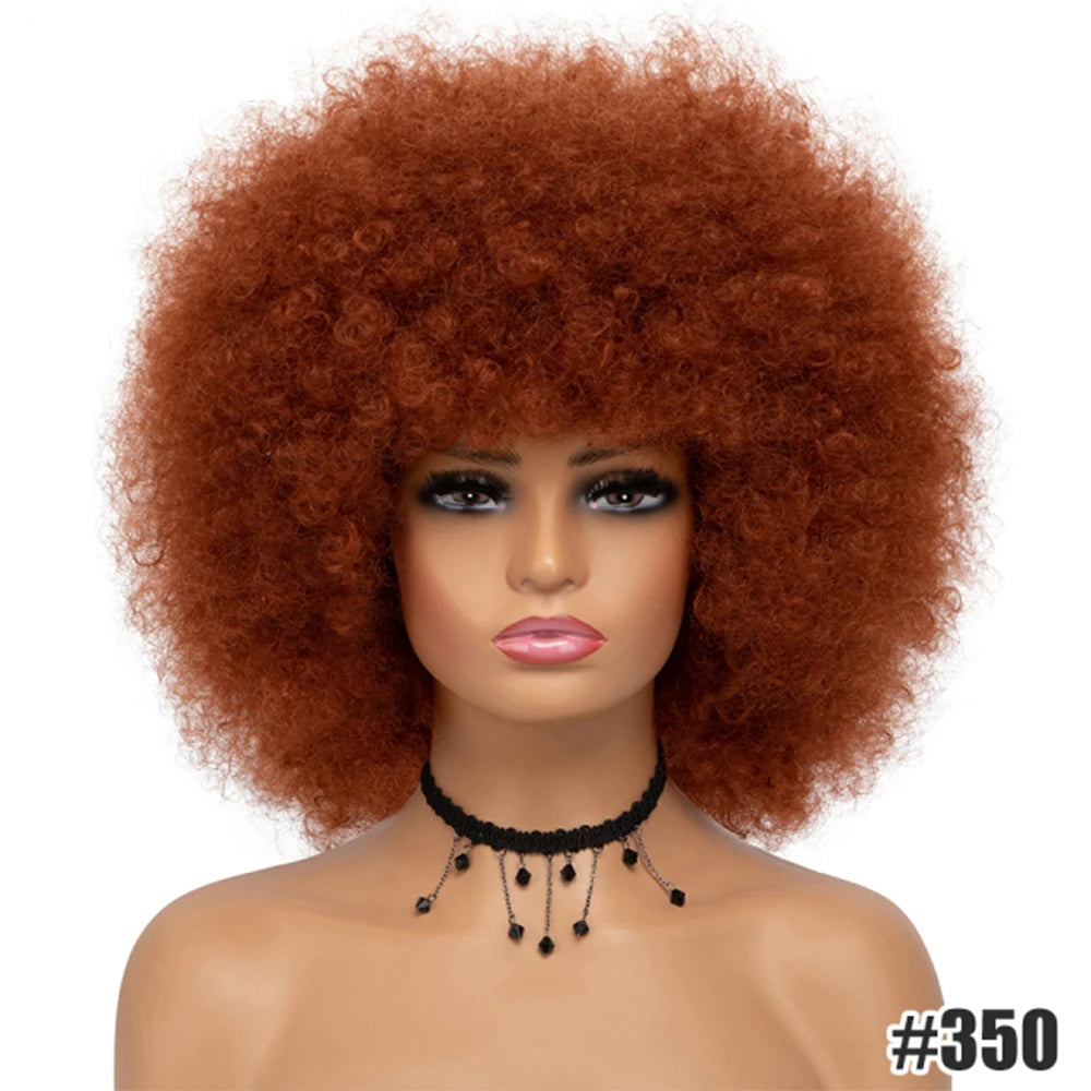 Short Hair Afro Kinky Curly Wigs With Bangs for Black Women African Synthetic Ombre Glueless Cosplay Natural Blonde Red Blue Wig