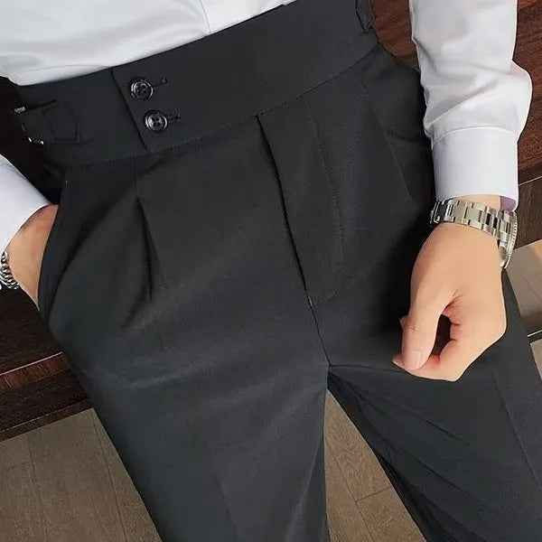 Napoli Men's Korean Version Slim-fit Autumn Retro High-waisted Business Solid Color Straight-leg Casual Men's Long Suit Pants