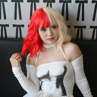 Ainizi Short Wave Daily Female Wigs Heat Resistant Ombre Brown Mixed Platinum High Density Machine Made Synthetic Wig with Bangs