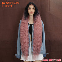 Synthetic Wigs Cosplay Loose Wave Hair Lace Front Wigs For Women Ombre Brown Water Wave 42 Inch Curly Hair Heat Resistant Wig