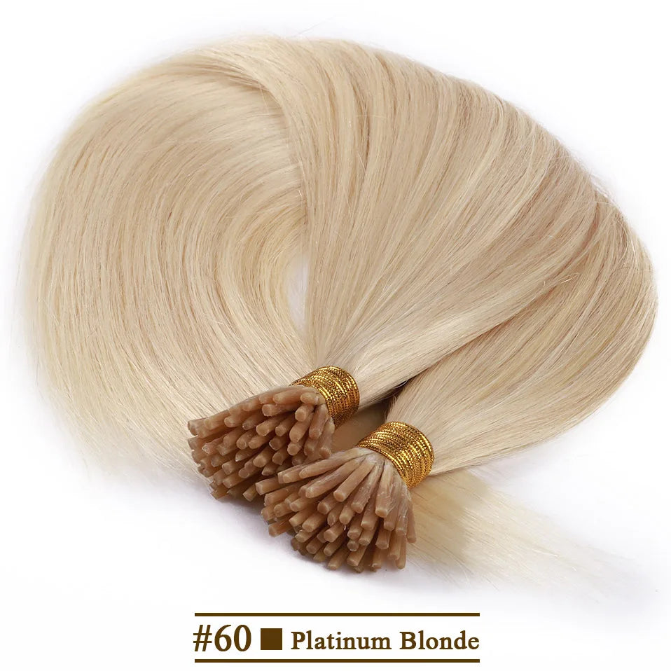 S-noilite 50pcs I Tip Microlink Hair Extensions 1g/s Straight Human Hair Fusion Keratin Micro Ring Stick Hair Pre-Bond Blonde