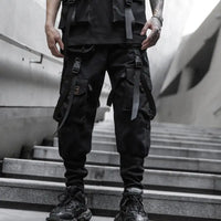 2021 Mens casual ribbons techwear cargo pants with many pockets man harajuku vintage punk harem pants hip hop trousers