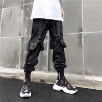 Joggers Cargo Pants for Men Casual Hip Hop Hit Color Pocket Male Trousers Sweatpants Streetwear Ribbons Techwear Pants