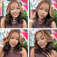 13*4 Transparent Lace Front Wig Brown Mix Blonde High Temperature Fiber Colorful Gradient Short Synthetic Hair Wig FX-HA104