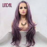 LINDALHAIR Long Wavy Synthetic Lace Front Wig Glueless Purple High Temperature Heat Resistant Fiber Hair Wigs for Women