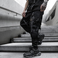 2021 Mens casual ribbons techwear cargo pants with many pockets man harajuku vintage punk harem pants hip hop trousers