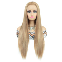 Wholesale High Temperature Fiber 30 Inches Long Straight Lace Wigs for Women Chocolate Brown Synthetic Lace Front Wigs