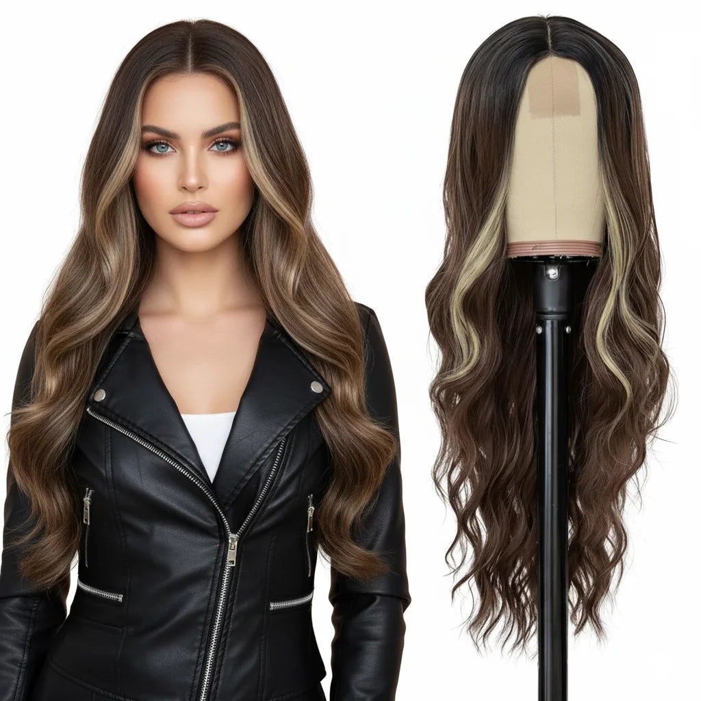 13x4 HD Lace Front Wig 26 Inch Heat Resistant Synthetic Wig - Middle Part Long Curly Hair for Women, Daily Use & Party Wear