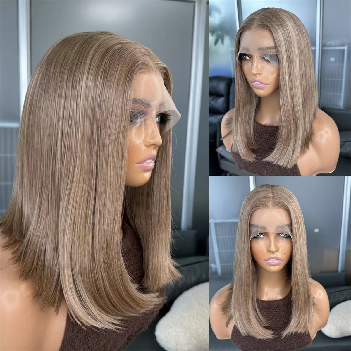 Hot Selling Pre Plucked Hairline 613# Kinky Straight Heat Resistant Glueless Synthetic Lacefront Wig for Black Womens Daily Use