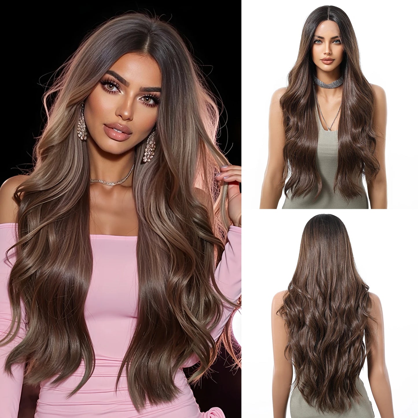 13*6 HD Lace Wig Synthetic Future Fiber Soft Wig Long Straight Mixed 180% Density Ombre Blonde Mixed Multi-Color Stripes