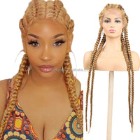 Hot Sale Synthetic Lace Wigs 32inch Long Box Braid Lace Wig Handmade Braided Synthetic Wigs for Women Hair Support Average Size