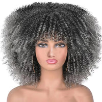 Afro Kinky Curly Wigs With Bangs for Black Women High Temperature African Synthetic Ombre Glueless Cosplay Wigs