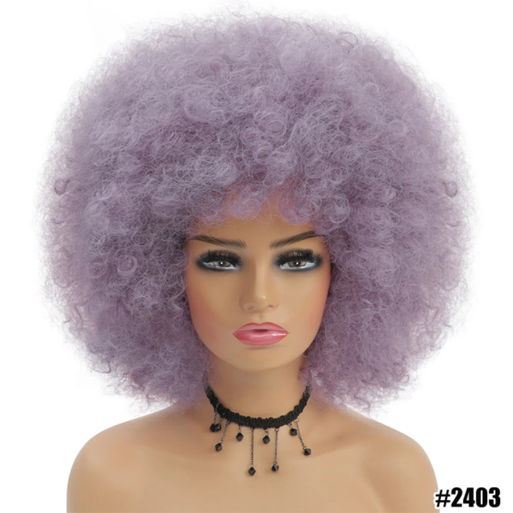 Short Hair Afro Kinky Curly Wigs With Bangs for Black Women African Synthetic Ombre Glueless Cosplay Natural Blonde Red Blue Wig