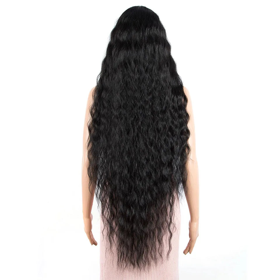 Synthetic Wigs Cosplay Loose Wave Hair Lace Front Wigs For Women Ombre Brown Water Wave 42 Inch Curly Hair Heat Resistant Wig