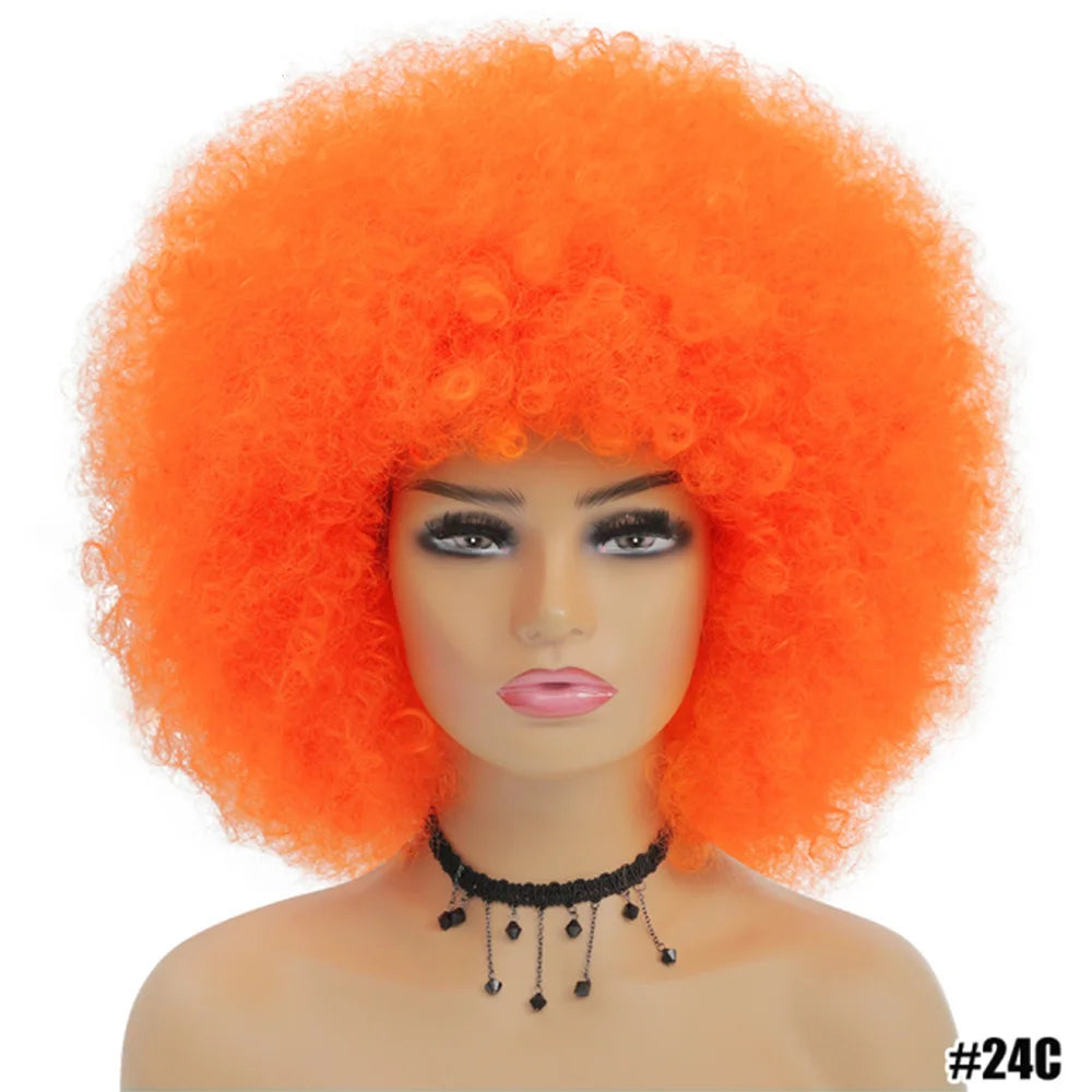 Short Hair Afro Kinky Curly Wigs With Bangs for Black Women African Synthetic Ombre Glueless Cosplay Natural Blonde Red Blue Wig