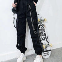 Women Cargo Pants 2023 Harem Pants Fashion Punk Pockets Jogger Trousers With Chain Harajuku Elastics High Waist Streetwear