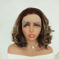 13*4 Transparent Lace Front Wig Brown Mix Blonde High Temperature Fiber Colorful Gradient Short Synthetic Hair Wig FX-HA104