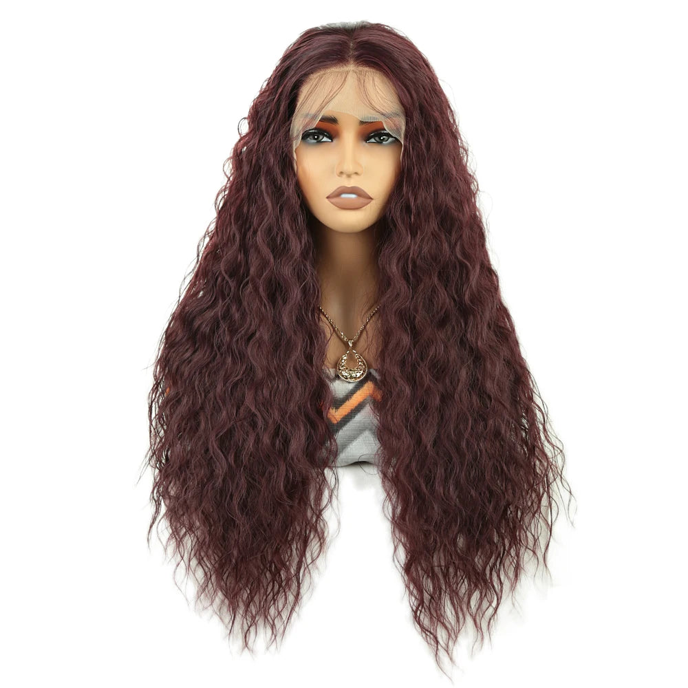 Wholesale High Temperature Fiber 28 Inches Long Curly Lace Wigs for Women Ombre Blonde Ginger Synthetic Lace Front Wigs