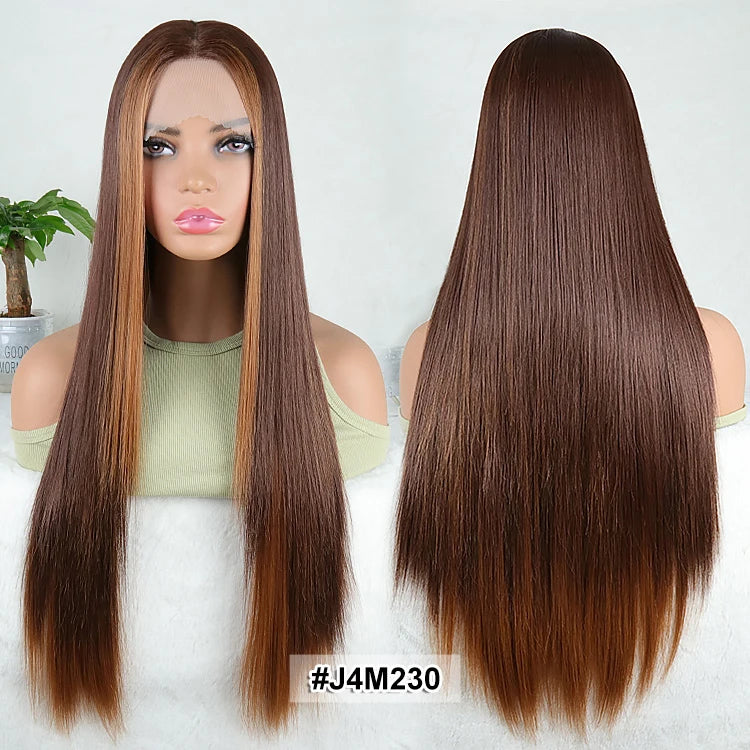 Julianna Lace Front Wig Highlight Ombre Colored Natural Hairline Heat Resistant Body Loose Deep Wave Synthetic Lace Frontal Wig