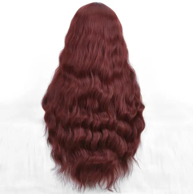 Wholesale Machine Made 28 Inch Long Natural Wave High Temperature Synthetic Hair Wigs 150% Density Unique Color Bangs Wig