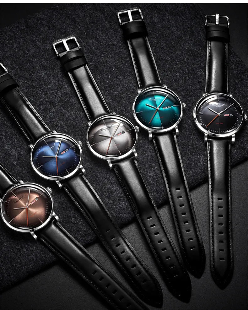 Carnival Brand 3D Curved Dial Luxury Sapphire Automatic Watch for Man Leather MIYIOTA Mechanical Watch Sports Wristwatch Male