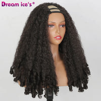 24inch U Part Synthetic Braided Hair Wig for Black Women Long Texture with Unique Curls Heat Resistant Hair Wig Clip in Half Wig