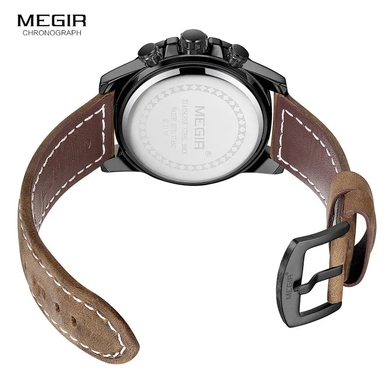 MEGIR Casual Watch Men Top Brand Luxury Chronograph Quartz Wristwatch Leather Strap Army Sport Watches Relogios Masculio 2130
