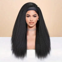 Luxury Glueless Synthetic Black Kinky Straight Headband Wig Heat Resistant High Temperature Fiber Machine Made Wigs for Women