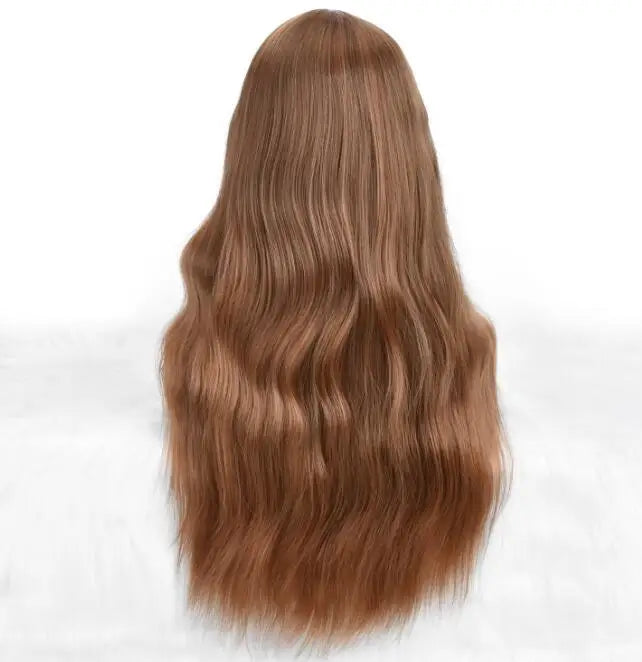 Wholesale Machine Made 28 Inch Long Natural Wave High Temperature Synthetic Hair Wigs 150% Density Unique Color Bangs Wig