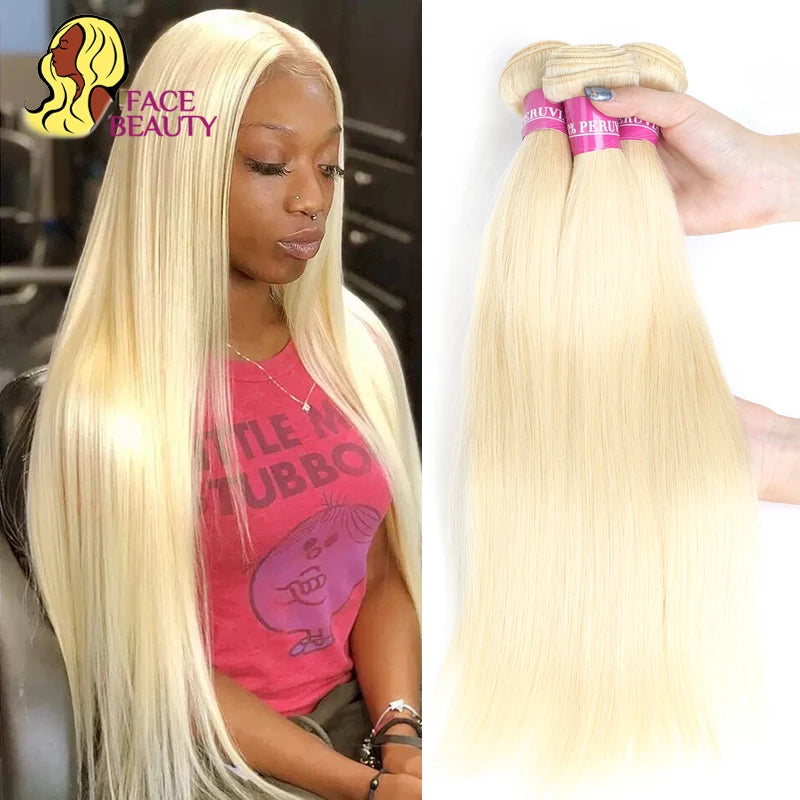 Facebeauty 613 Honey Blonde Peruvian Straight Remy Hair Weave Bundles 1/3/4 Pcs Lot Human Hair Extensions 8 - 40 inch Can Be Dye