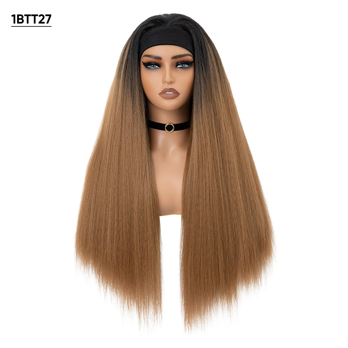 Wholesale YaKi Straight Headband Afro Wigs for Black Woman Glueless Headband Wig Synthetic Wig Heat Resistant for Women Hair