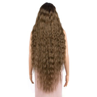Synthetic Wigs Cosplay Loose Wave Hair Lace Front Wigs For Women Ombre Brown Water Wave 42 Inch Curly Hair Heat Resistant Wig