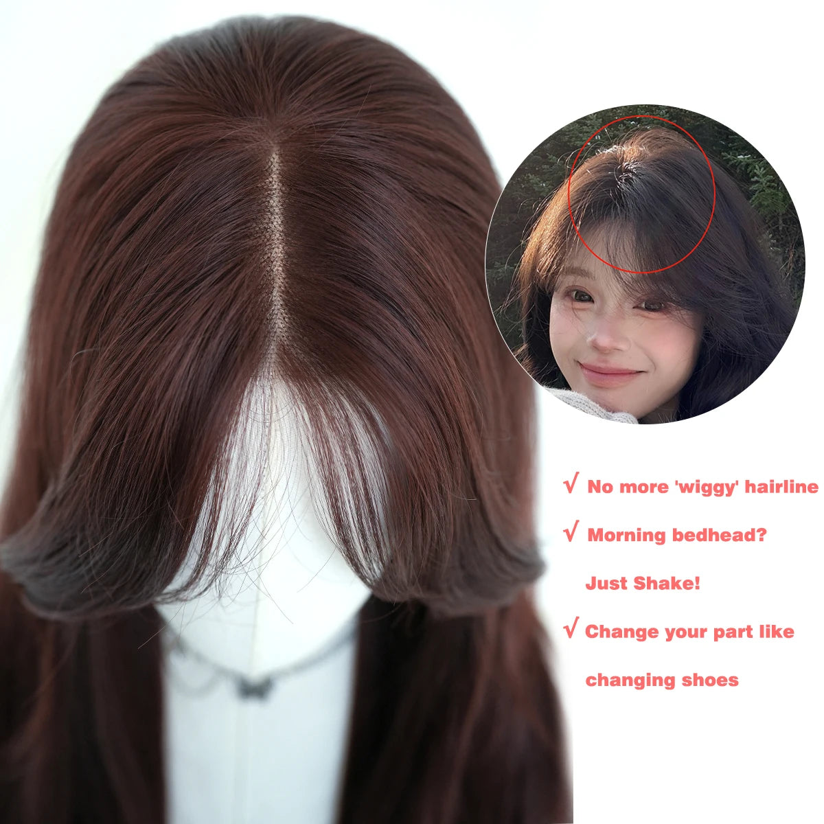 Monotop U Lace Long Straight Layered Wig for Women 26 Inches Friendly Heat Resistant Synthetic Burgundy Wig Natural Hairline