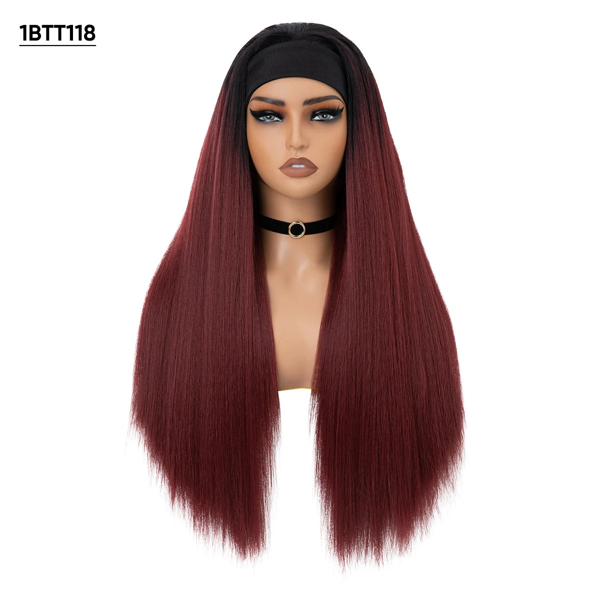 Wholesale YaKi Straight Headband Afro Wigs for Black Woman Glueless Headband Wig Synthetic Wig Heat Resistant for Women Hair