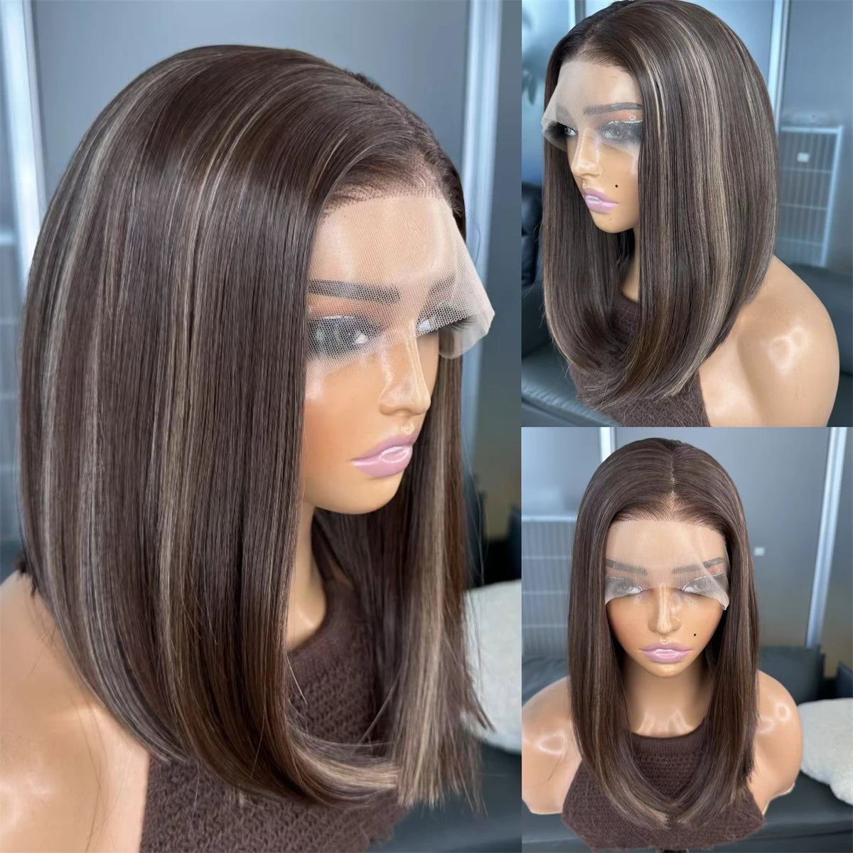 Hot Selling Pre Plucked Hairline 613# Kinky Straight Heat Resistant Glueless Synthetic Lacefront Wig for Black Womens Daily Use