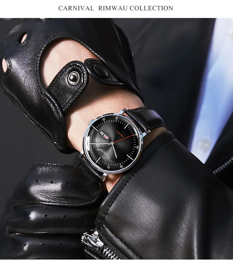 Carnival Brand 3D Curved Dial Luxury Sapphire Automatic Watch for Man Leather MIYIOTA Mechanical Watch Sports Wristwatch Male