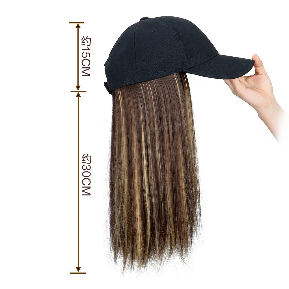 Women  Natural Looking Hat Wigs Short Straight 18inch Bob Hair Wig With Baseball Hat Heat Resistant Hair With Adjustable Hat
