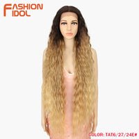 Synthetic Wigs Cosplay Loose Wave Hair Lace Front Wigs For Women Ombre Brown Water Wave 42 Inch Curly Hair Heat Resistant Wig