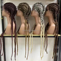 Hot Sale Synthetic Lace Wigs 32inch Long Box Braid Lace Wig Handmade Braided Synthetic Wigs for Women Hair Support Average Size